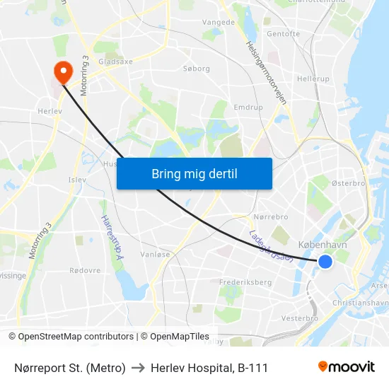 Nørreport St. (Metro) to Herlev Hospital, B-111 map