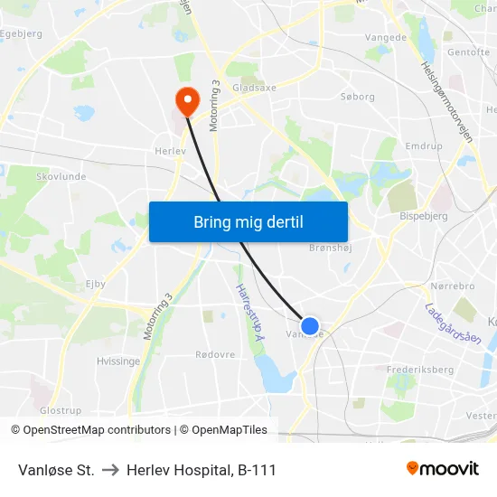 Vanløse St. to Herlev Hospital, B-111 map