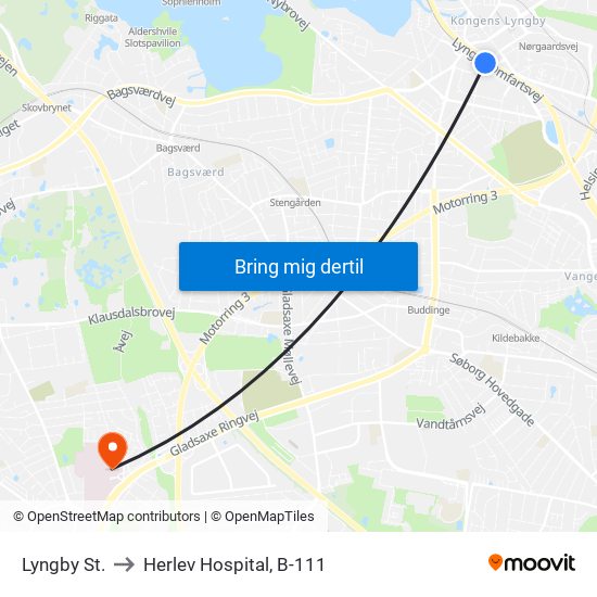 Lyngby St. to Herlev Hospital, B-111 map