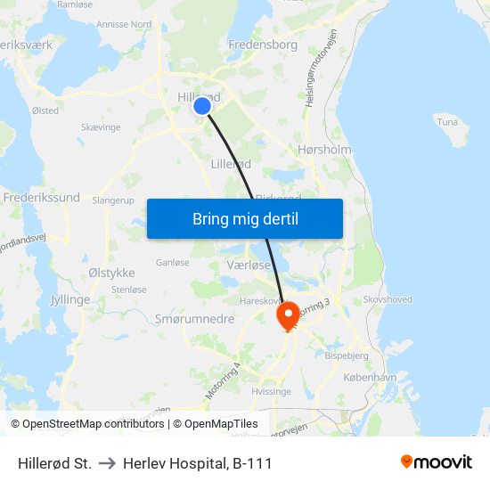 Hillerød St. to Herlev Hospital, B-111 map