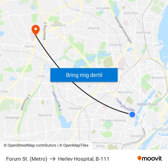 Forum St. (Metro) to Herlev Hospital, B-111 map