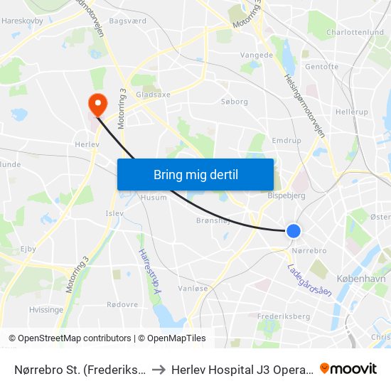 Nørrebro St. (Frederikssundsvej) to Herlev Hospital J3 Operationsstuer map