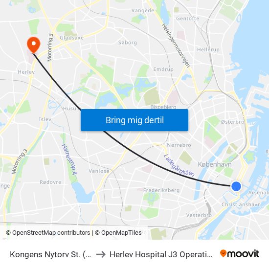 Kongens Nytorv St. (Metro) to Herlev Hospital J3 Operationsstuer map