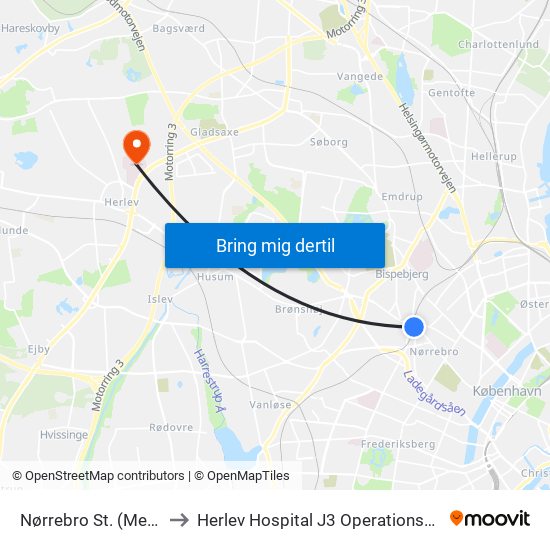 Nørrebro St. (Metro) to Herlev Hospital J3 Operationsstuer map