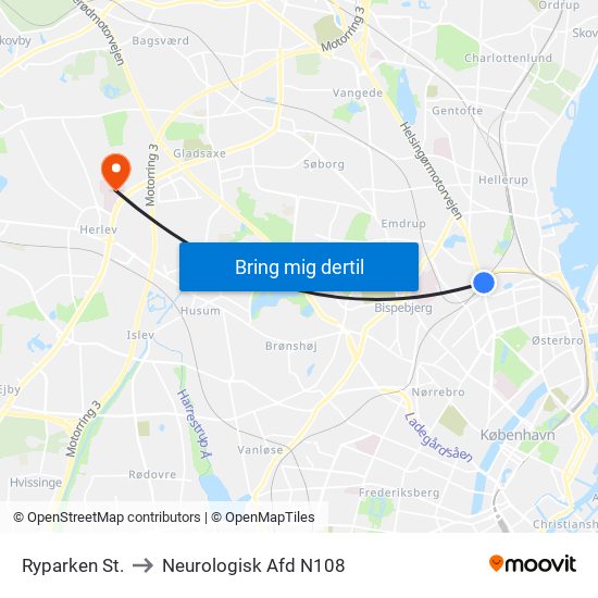 Ryparken St. to Neurologisk Afd  N108 map