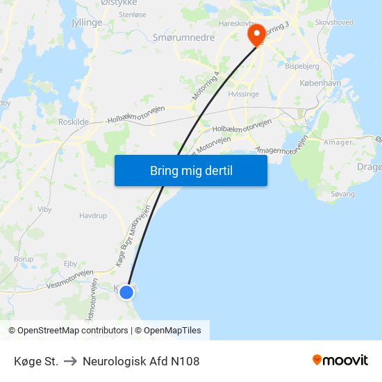 Køge St. to Neurologisk Afd  N108 map