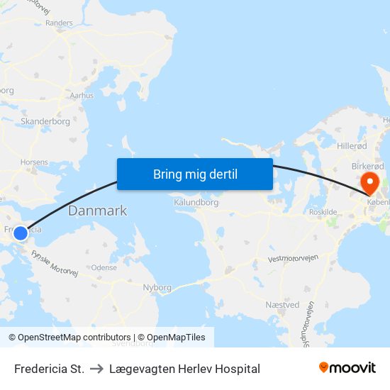 Fredericia St. to Lægevagten Herlev Hospital map