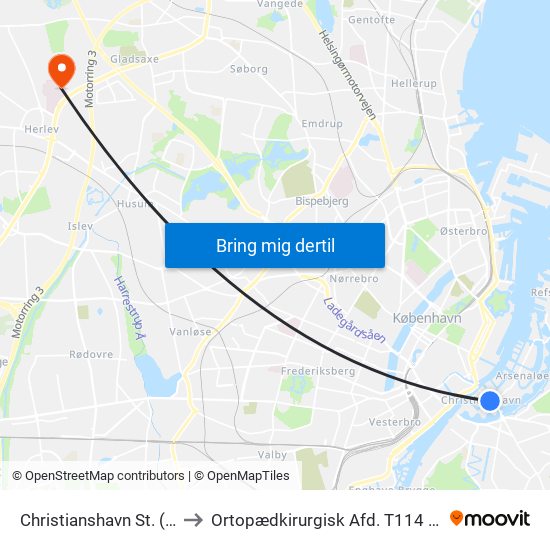 Christianshavn St. (Torvegade) to Ortopædkirurgisk Afd. T114  - Herlev Hospital map