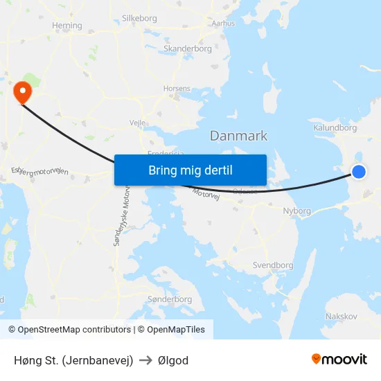 Høng St. (Jernbanevej) to Ølgod map
