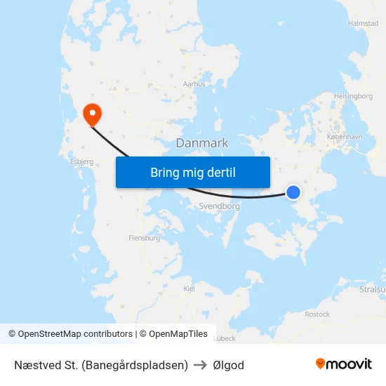 Næstved St. (Banegårdspladsen) to Ølgod map