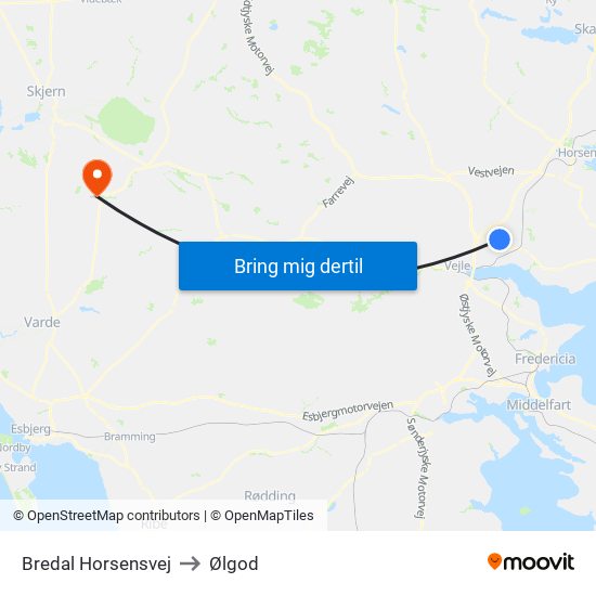 Bredal Horsensvej to Ølgod map