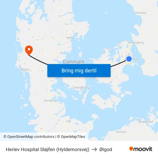 Herlev Hospital Sløjfen (Hyldemorsvej) to Ølgod map