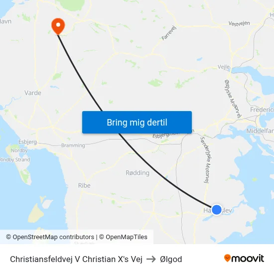 Christiansfeldvej V Christian X's Vej to Ølgod map