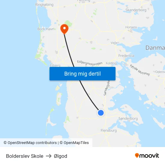 Bolderslev Skole to Ølgod map
