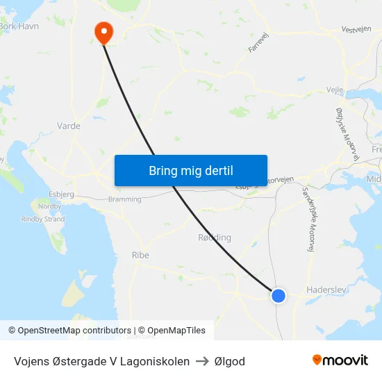 Vojens Østergade V Lagoniskolen to Ølgod map