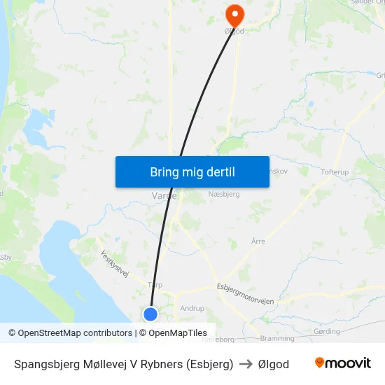 Spangsbjerg Møllevej V Rybners (Esbjerg) to Ølgod map