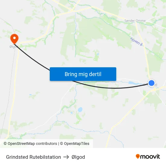 Grindsted Rutebilstation to Ølgod map