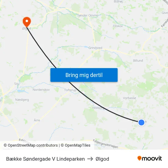 Bække Søndergade V Lindeparken to Ølgod map