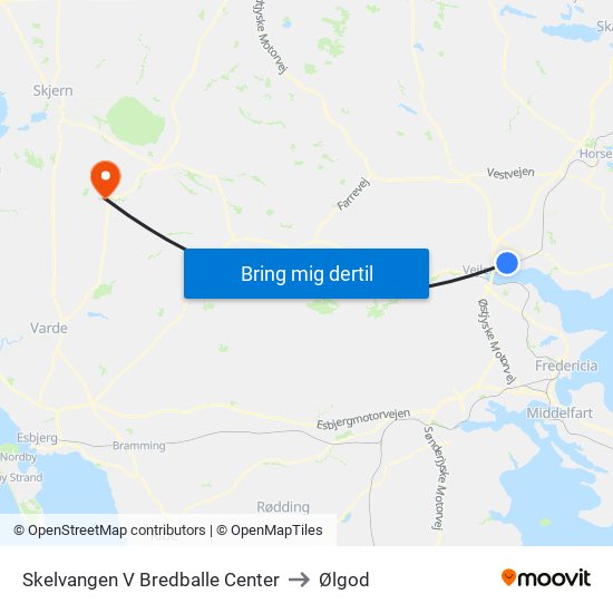 Skelvangen V Bredballe Center to Ølgod map
