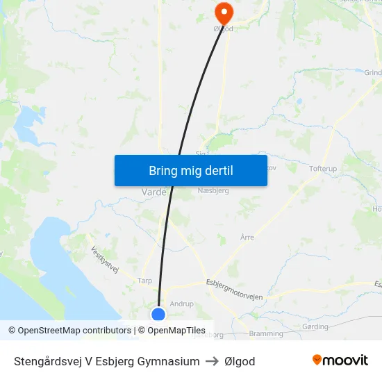 Stengårdsvej V Esbjerg Gymnasium to Ølgod map