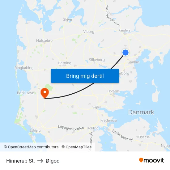 Hinnerup St. to Ølgod map