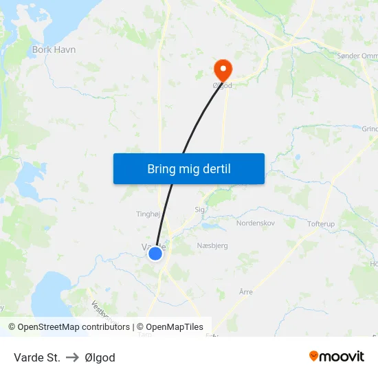 Varde St. to Ølgod map