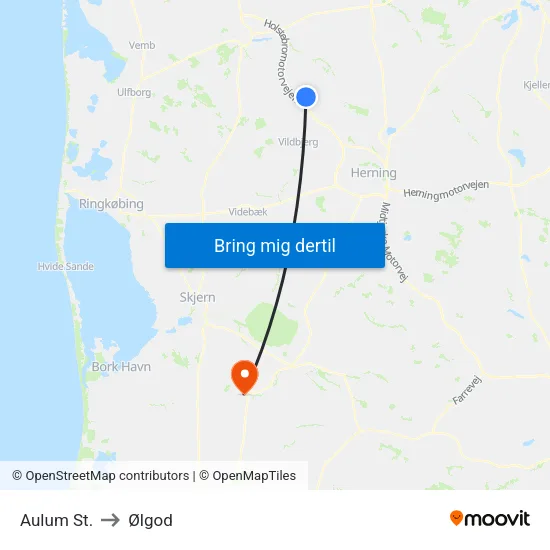 Aulum St. to Ølgod map