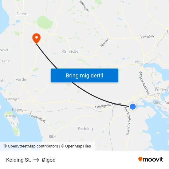 Kolding St. to Ølgod map