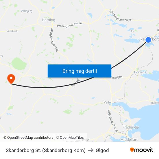 Skanderborg St. (Skanderborg Kom) to Ølgod map