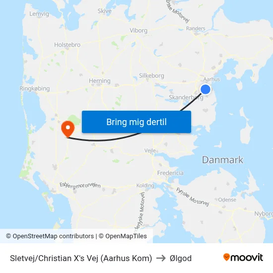 Sletvej/Christian X's Vej (Aarhus Kom) to Ølgod map