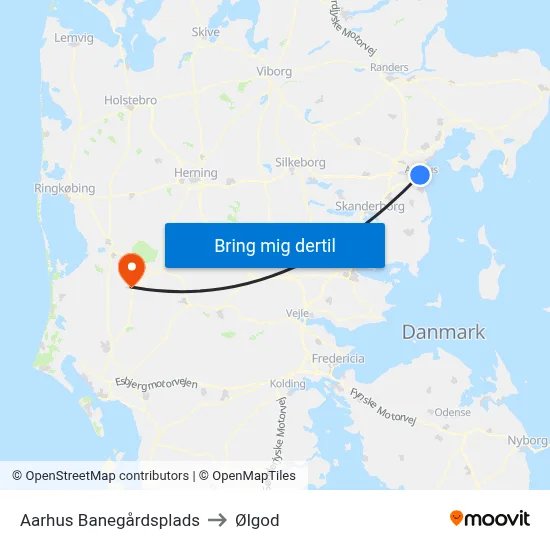 Aarhus Banegårdsplads to Ølgod map