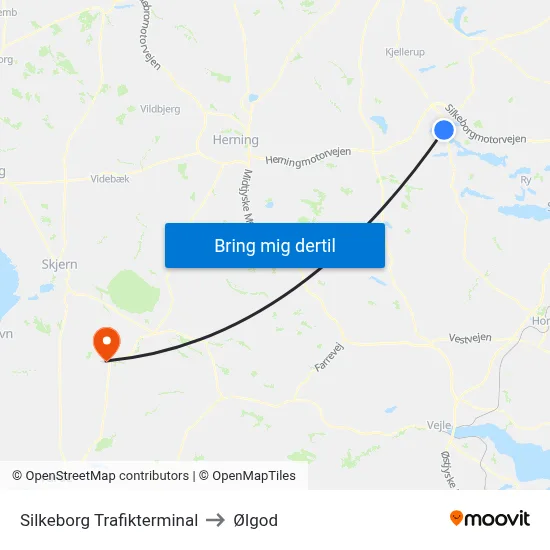 Silkeborg Trafikterminal to Ølgod map