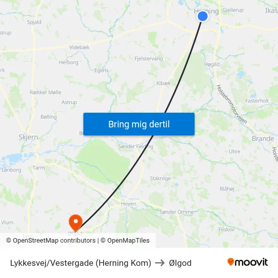 Lykkesvej/Vestergade (Herning Kom) to Ølgod map
