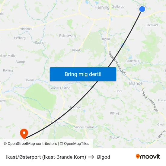 Ikast/Østerport (Ikast-Brande Kom) to Ølgod map