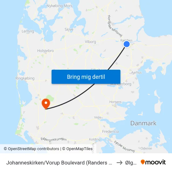 Johanneskirken/Vorup Boulevard (Randers Kom) to Ølgod map