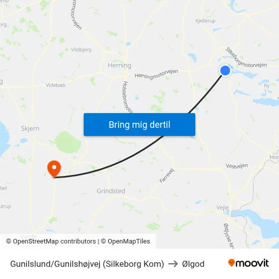 Gunilslund/Gunilshøjvej (Silkeborg Kom) to Ølgod map