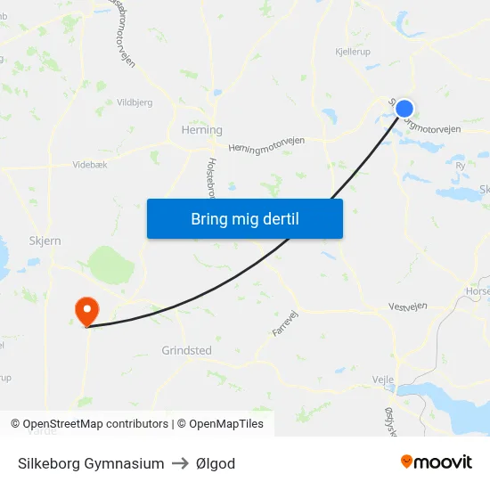 Silkeborg Gymnasium to Ølgod map