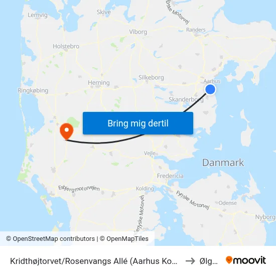 Kridthøjtorvet/Rosenvangs Allé (Aarhus Kom) to Ølgod map