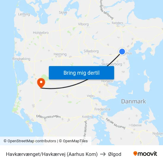 Havkærvænget/Havkærvej (Aarhus Kom) to Ølgod map