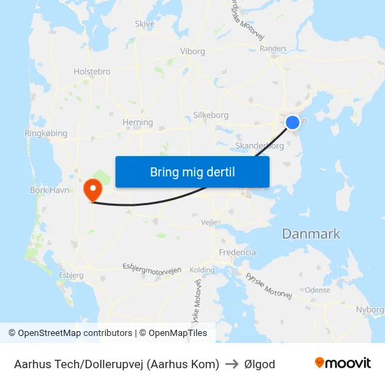 Aarhus Tech/Dollerupvej (Aarhus Kom) to Ølgod map