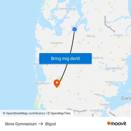 Skive Gymnasium to Ølgod map