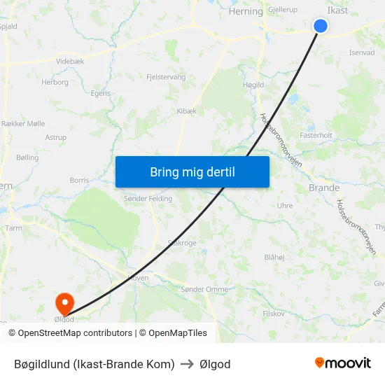 Bøgildlund (Ikast-Brande Kom) to Ølgod map