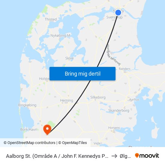 Aalborg St. (Område A / John F. Kennedys Plads) to Ølgod map