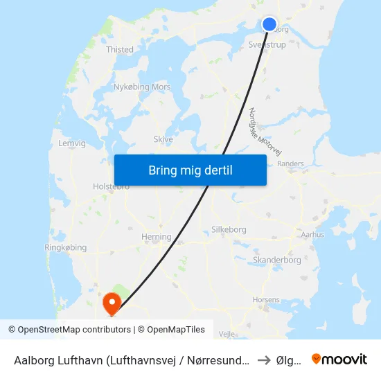 Aalborg Lufthavn (Lufthavnsvej / Nørresundby) to Ølgod map