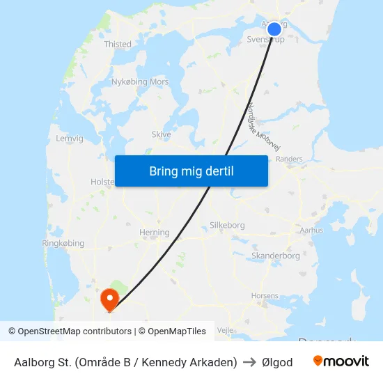 Aalborg St. (Område B2 / Kennedy Arkaden) to Ølgod map