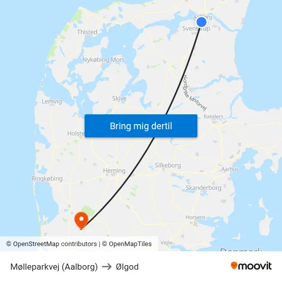 Mølleparkvej (Aalborg) to Ølgod map
