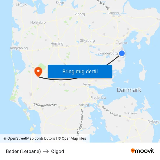 Beder (Letbane) to Ølgod map