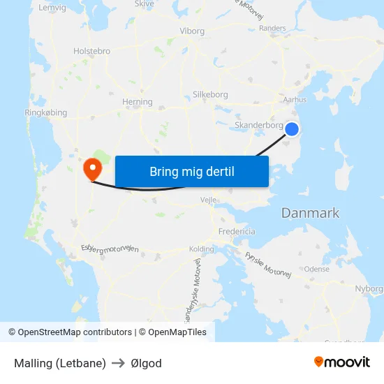Malling (Letbane) to Ølgod map