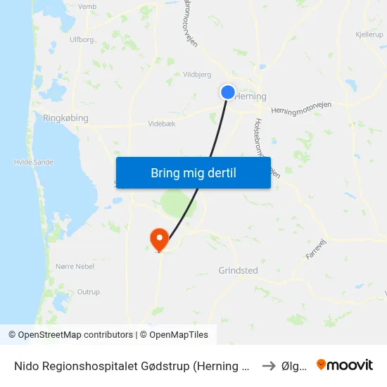 Nido Regionshospitalet Gødstrup (Herning Kom) to Ølgod map