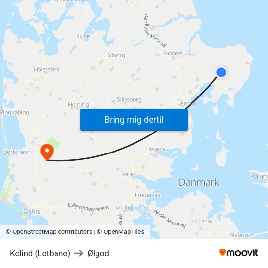 Kolind (Letbane) to Ølgod map